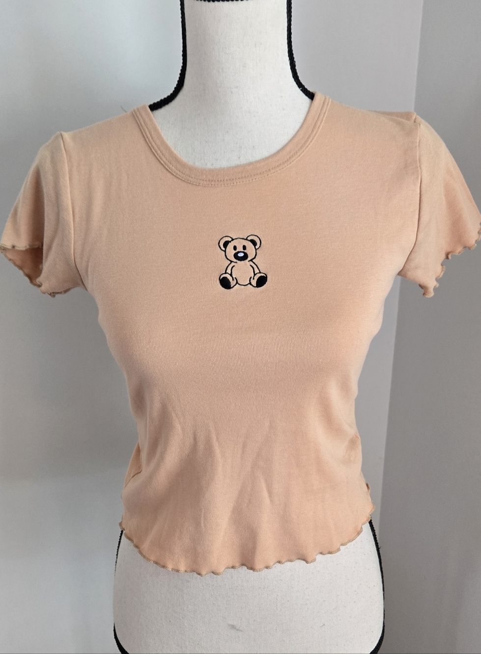 Just Polly Tan Peach Lettuce hem Y2k Baby Tee 90s small Tee Shirt